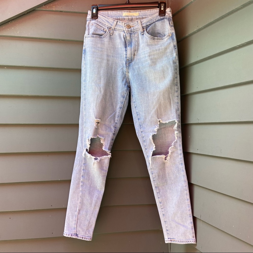 Levi's 721 Light-Washed, High Waisted Skinny Ripped Jeans - Picture 1 of 7